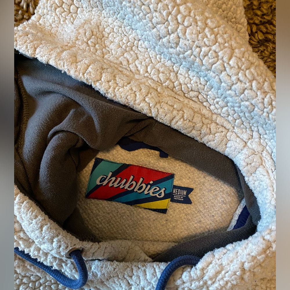 Chubbies Cream Sherpa Men’s Cozy Cream Hooded Sweater - Size Medium - Picture 4 of 4